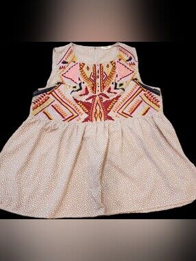 entro Pink Polka Dot Sleeveless Top with Multicolor Embroidery